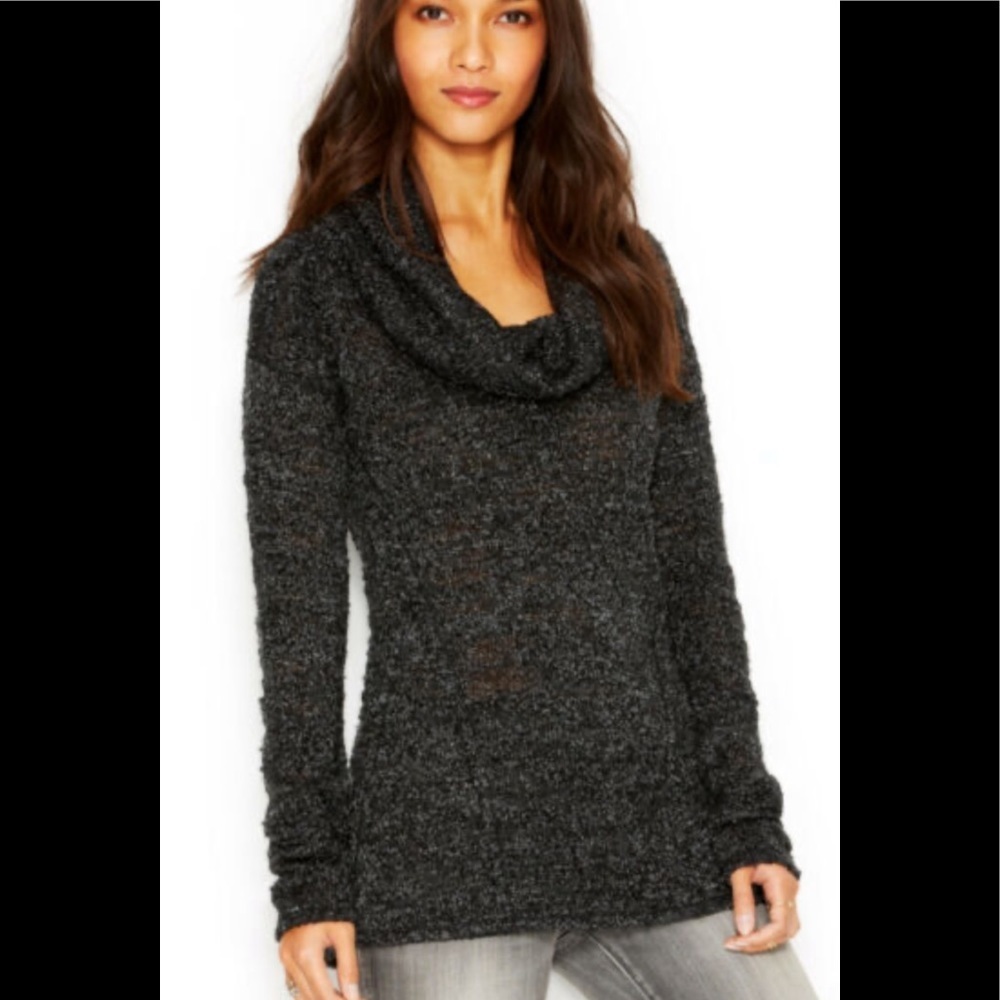 Sanctuary Womens Metallic Cowl Neck Sweater, Black Sm